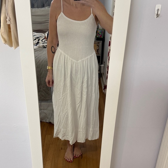 Dynamite Dresses & Skirts - Women's White Smocked Bodice Midi Dress - Lightweight Spaghetti Strap
